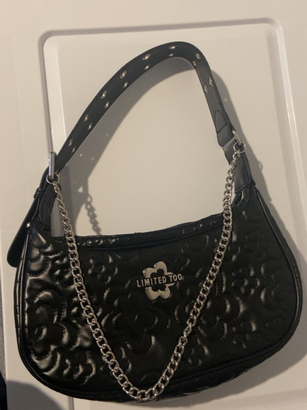 Limited Too Black Quilted Floral Chain Shoulder Bag